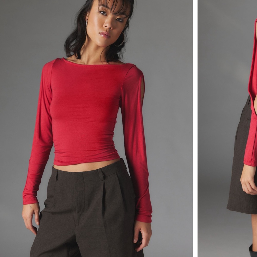 Silence + Noise Dominique Long Sleeve Cutout Top in Womens Medium in Red